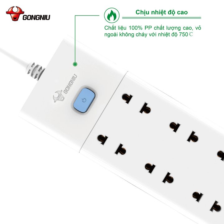 Ổ Cắm Gongniu Đa Năng 8 Ổ 1 Công Tắc 2500W – V1080
