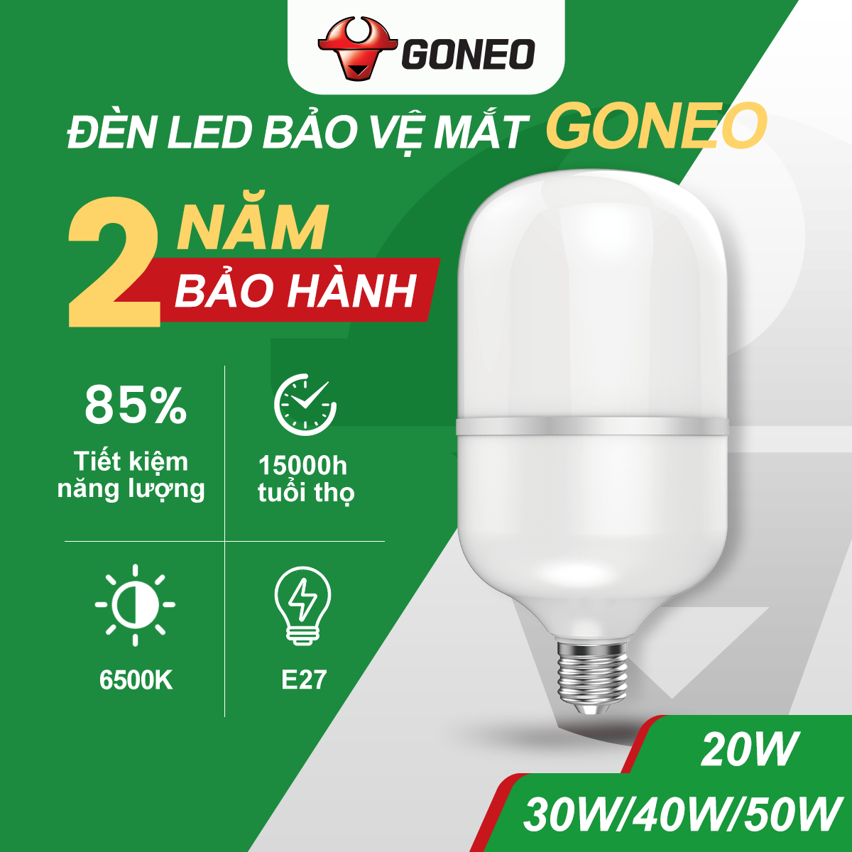 Bóng đèn LED Bulb Trụ Goneo MQ – C040B AS (E27/40W/6500K) – Ánh sáng trắng – Bền bỉ – Tiết kiệm điện