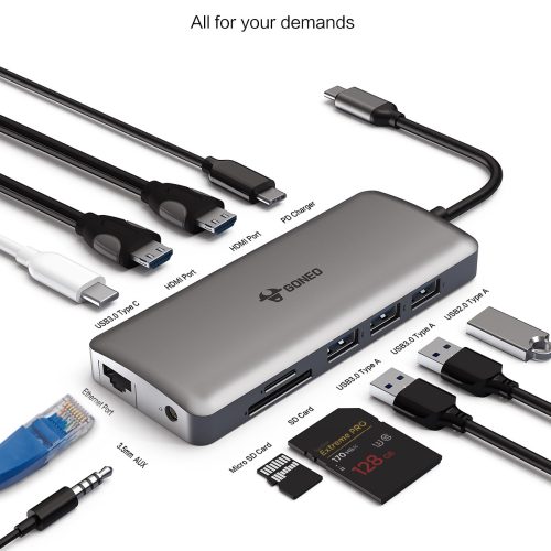 HUB GONEO 11 in 1 USB-C Docking Station, DEX với 2 cổng HDMI 4K, Sạc Nhanh Chuẩn PD 100W ,5Gbps USB-C,1000Mbps Ethernet Port,USB C Dongle for MacBook, Dell XPS, Samsung Galaxy
