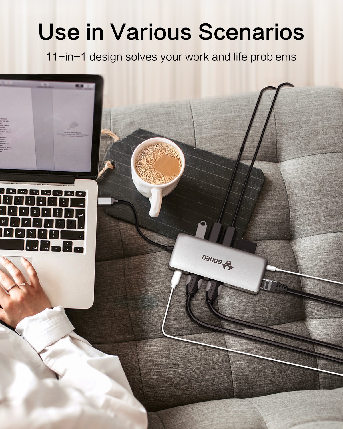 HUB GONEO 11 in 1 USB-C Docking Station, DEX với 2 cổng HDMI 4K, Sạc Nhanh Chuẩn PD 100W ,5Gbps USB-C,1000Mbps Ethernet Port,USB C Dongle for MacBook, Dell XPS, Samsung Galaxy