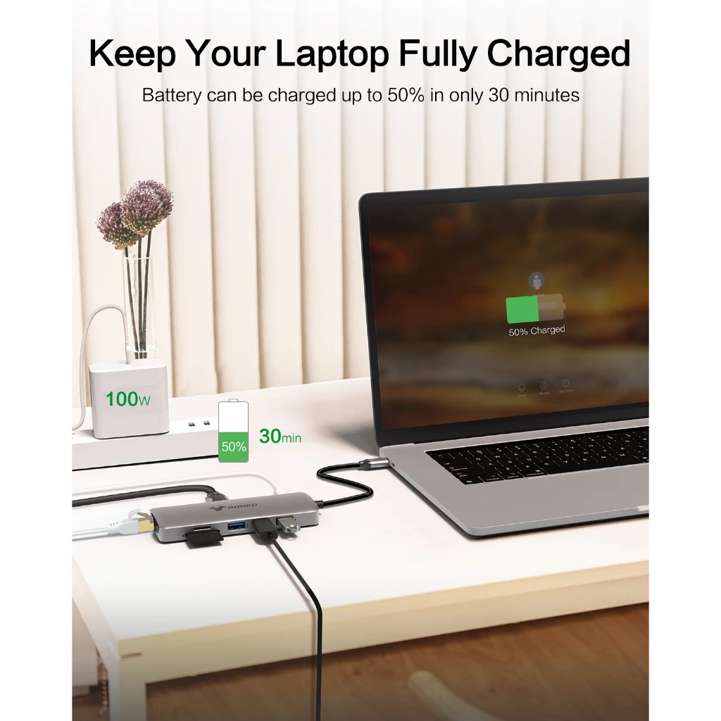 HUB GONEO 11 in 1 USB-C Docking Station, DEX với 2 cổng HDMI 4K, Sạc Nhanh Chuẩn PD 100W ,5Gbps USB-C,1000Mbps Ethernet Port,USB C Dongle for MacBook, Dell XPS, Samsung Galaxy 9