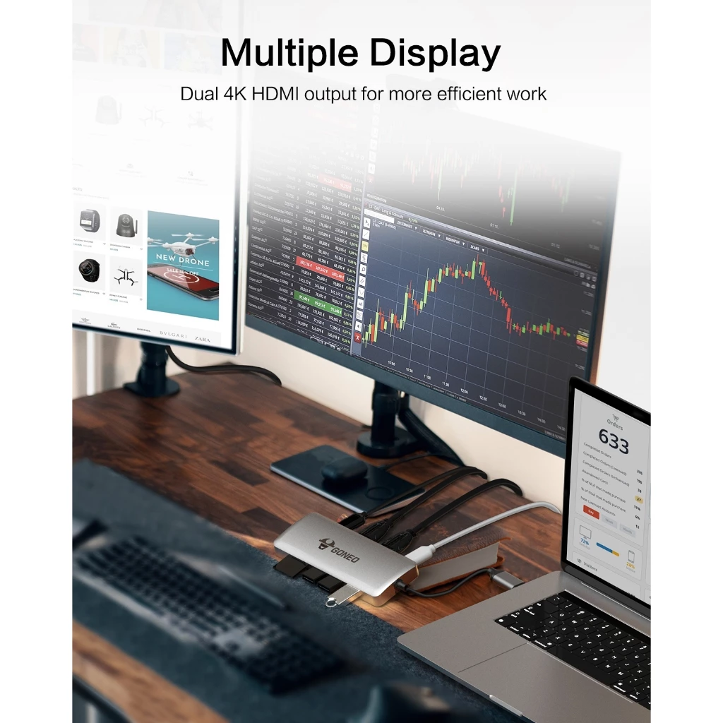 HUB GONEO 11 in 1 USB-C Docking Station, DEX với 2 cổng HDMI 4K, Sạc Nhanh Chuẩn PD 100W ,5Gbps USB-C,1000Mbps Ethernet Port,USB C Dongle for MacBook, Dell XPS, Samsung Galaxy 5
