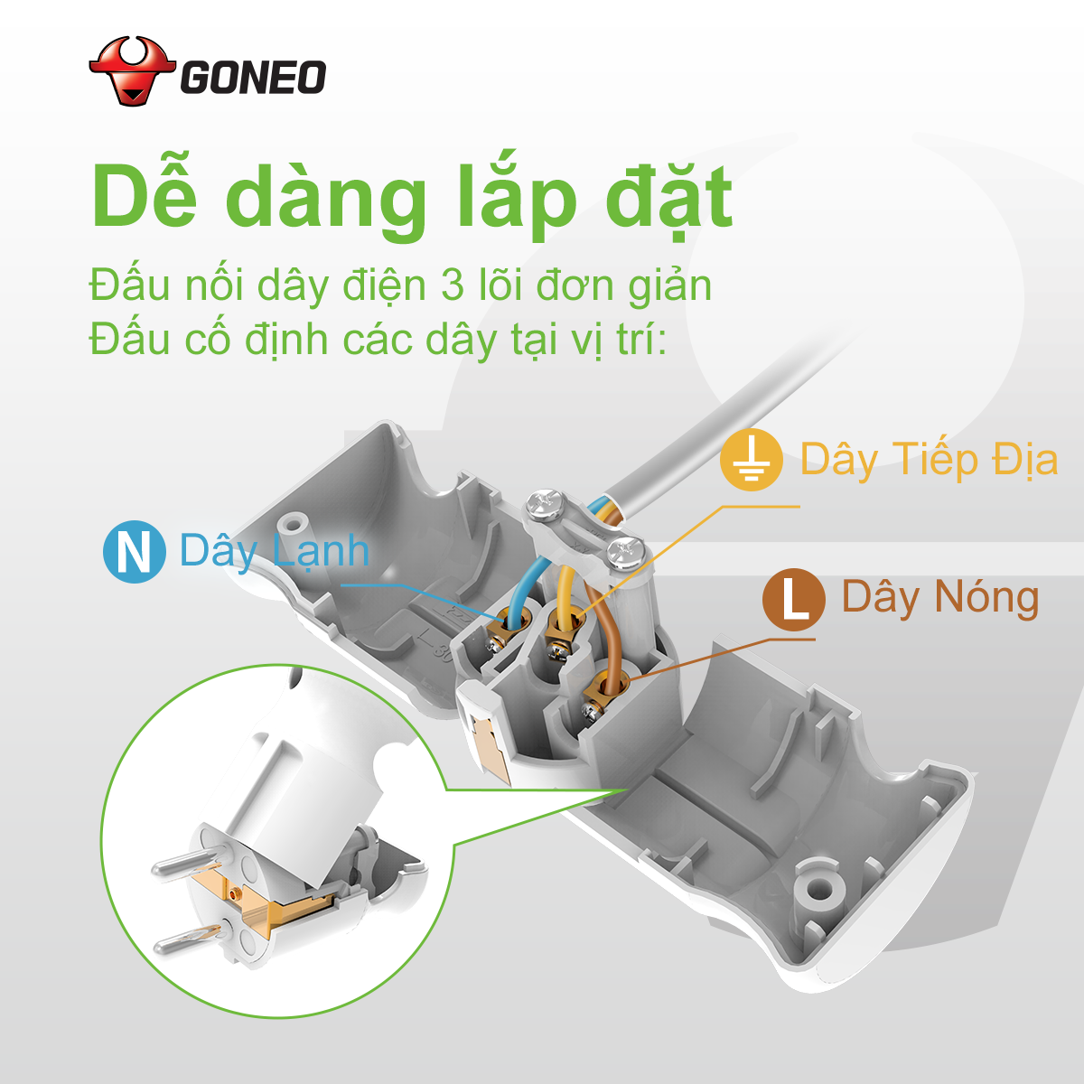 Phích cắm công suất lớn 10L5 – 4000W – Chính hãng Goneo – An toàn