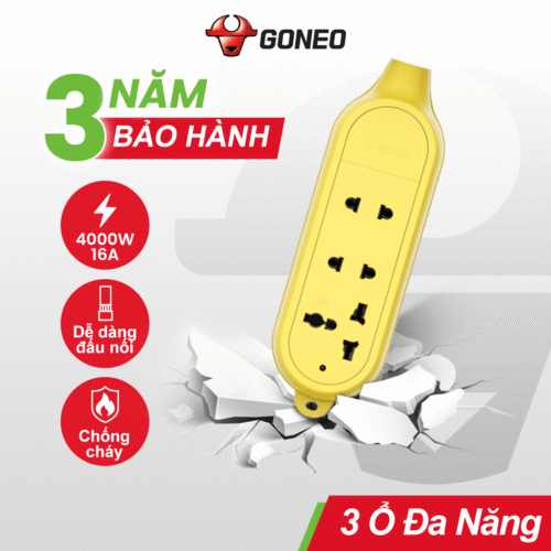 Ổ Cắm Chống Va Đập Chống Cháy GONEO 3 Ổ Đa Năng Công Suất Lớn 16A/4000W – C4D