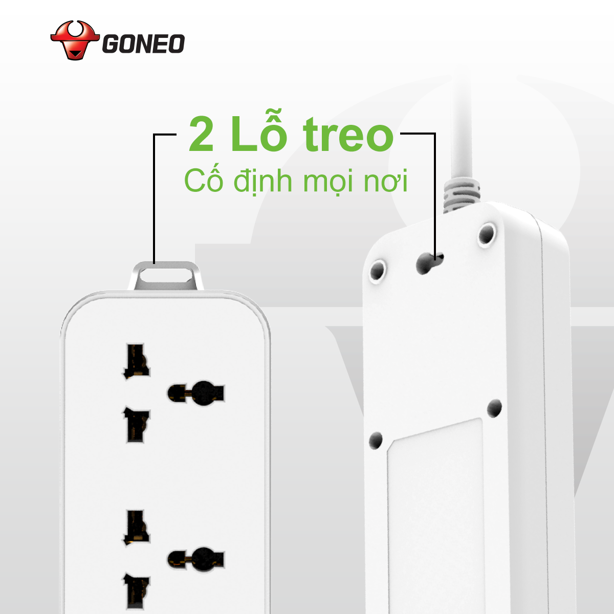 Ổ Cắm Điện GONEO N1030 – 3 Ổ Đa Năng 1 Công Tắc – Chống Cháy, Công Suất 2500W – Chính Hãng