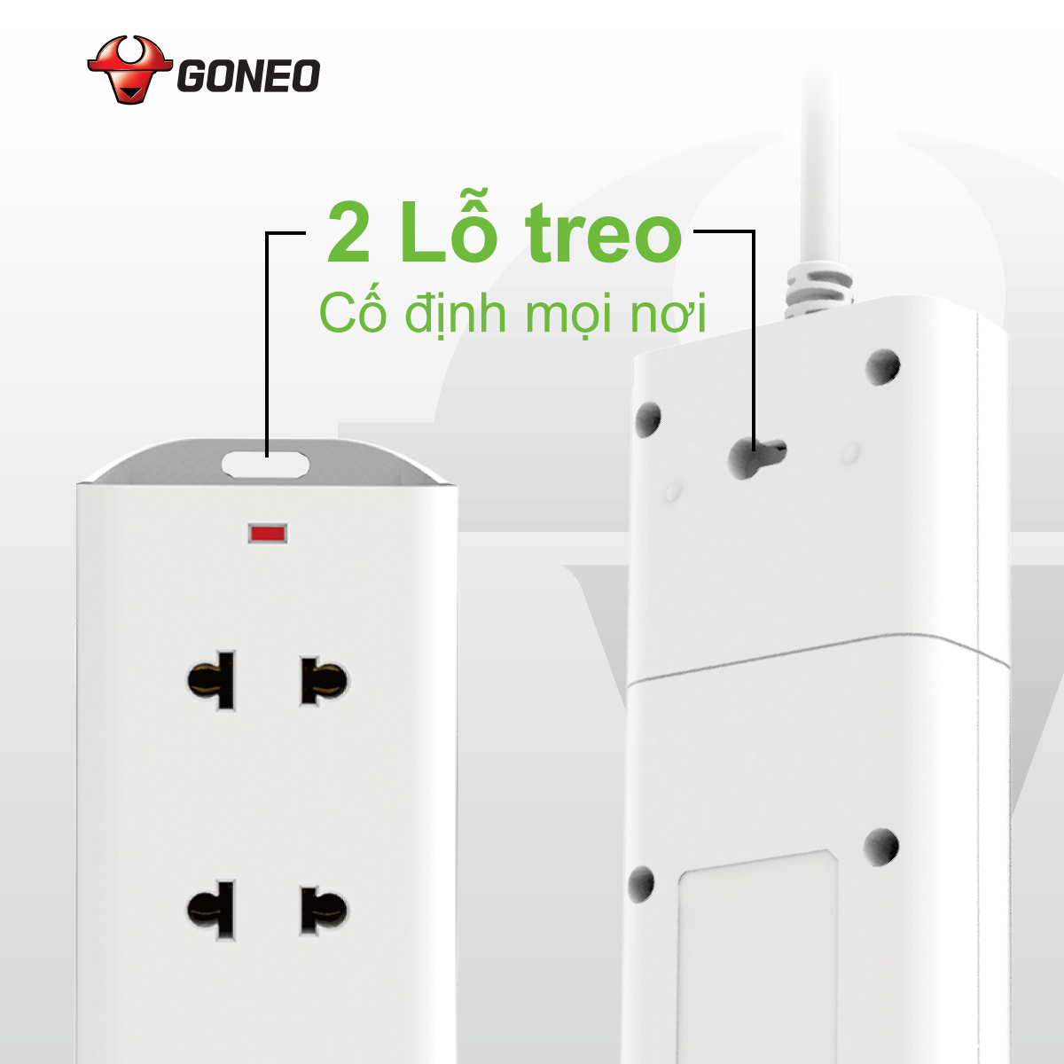 Ổ Cắm Điện Chống Cháy GONEO Đa Năng 3 Ổ 1 Công Tắc 2500W – V1030 – An Toàn – Chống Cháy