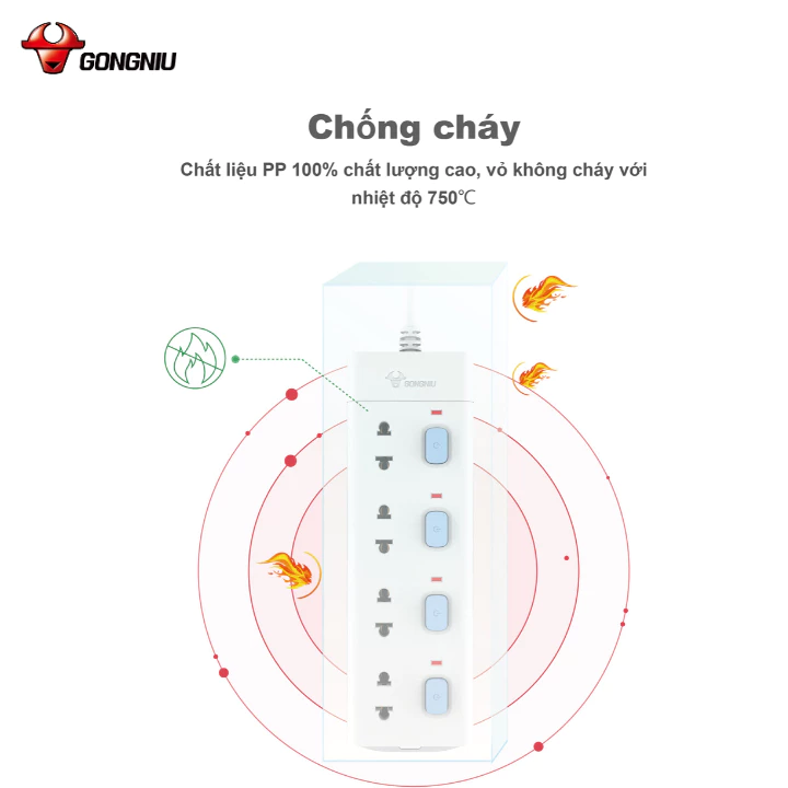 Ổ Cắm Điện Chống Cháy GONEO Đa Năng 4 Ổ 4 Công Tắc 2500W – V3040 – Chính Hãng – An Toàn – Chống Cháy