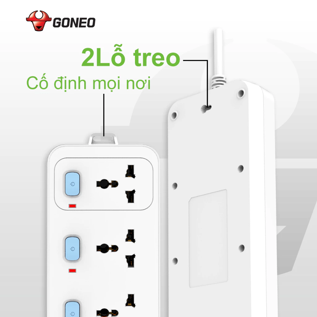 Ổ cắm điện GONEO 4 ổ đa năng 4 công tắc – Công Suất 10A/250/2500W – Trắng – Chính Hãng – N3040
