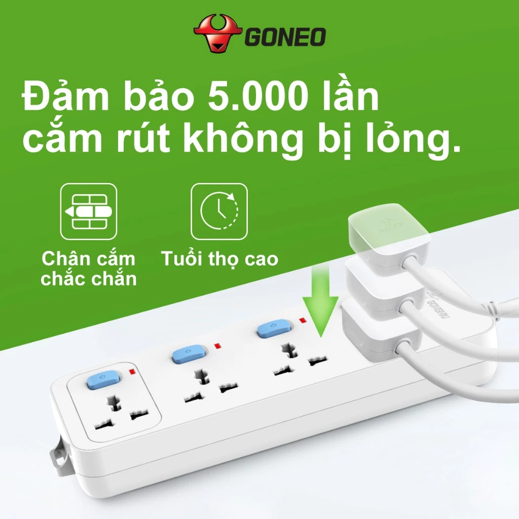 Ổ cắm điện GONEO 4 ổ đa năng 4 công tắc – Công Suất 10A/250/2500W – Trắng – Chính Hãng – N3040
