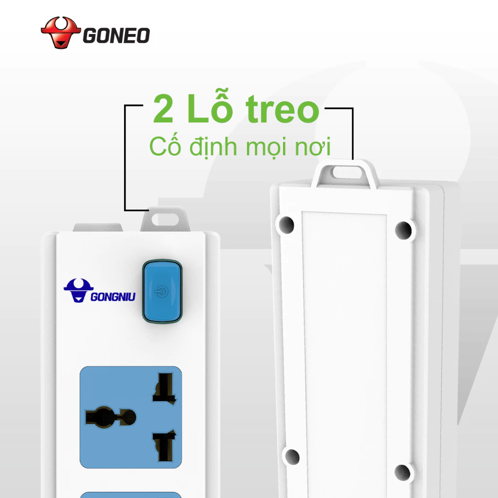 Ổ Cắm Điện GONEO 413K – 3 Ổ Đa Năng 1 Công Tắc- Chống Cháy – An Toàn