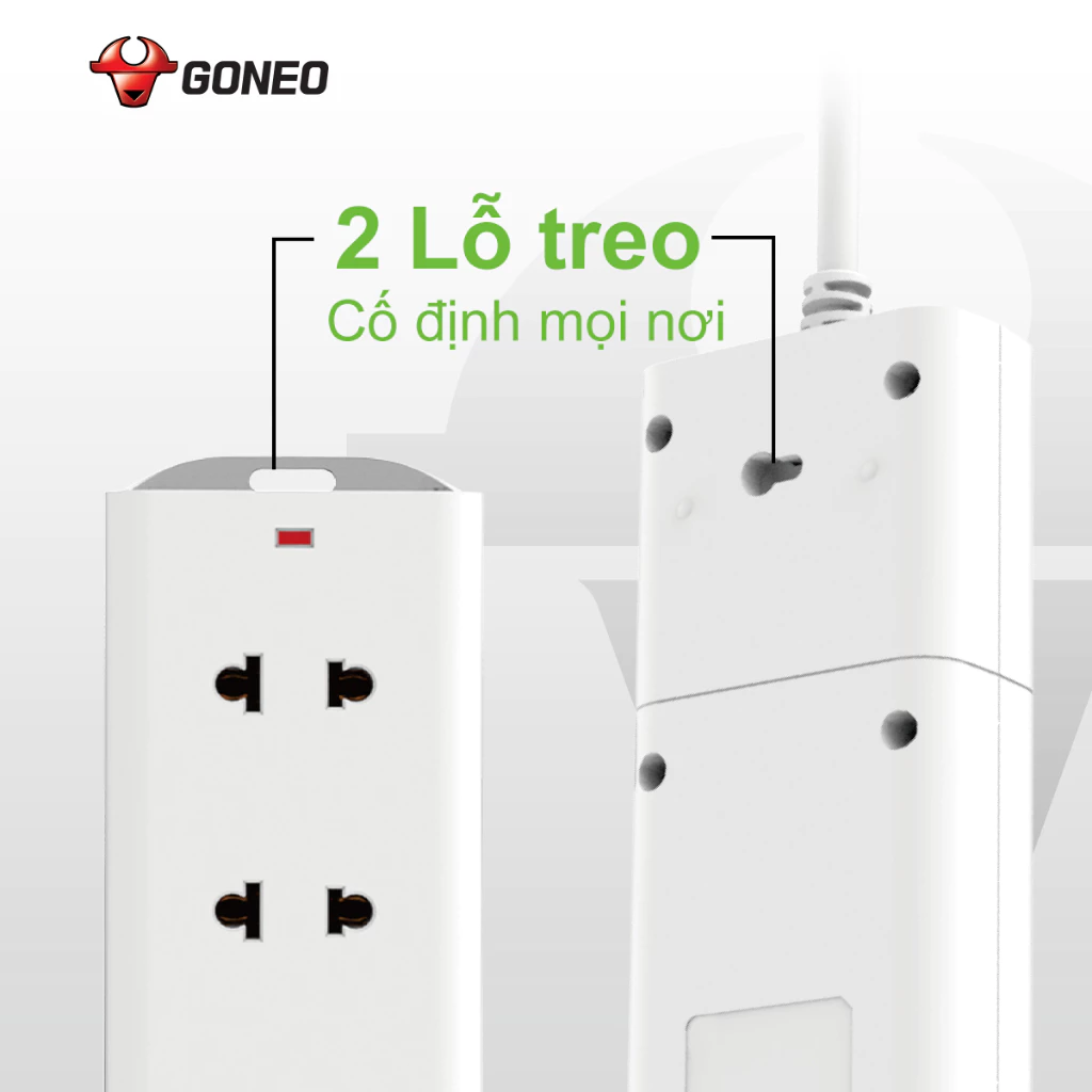Ổ Cắm Điện Chống Cháy GONEO Đa Năng 4 Ổ 1 Công Tắc 2500W – V1040 – Chính Hãng – Chống Cháy