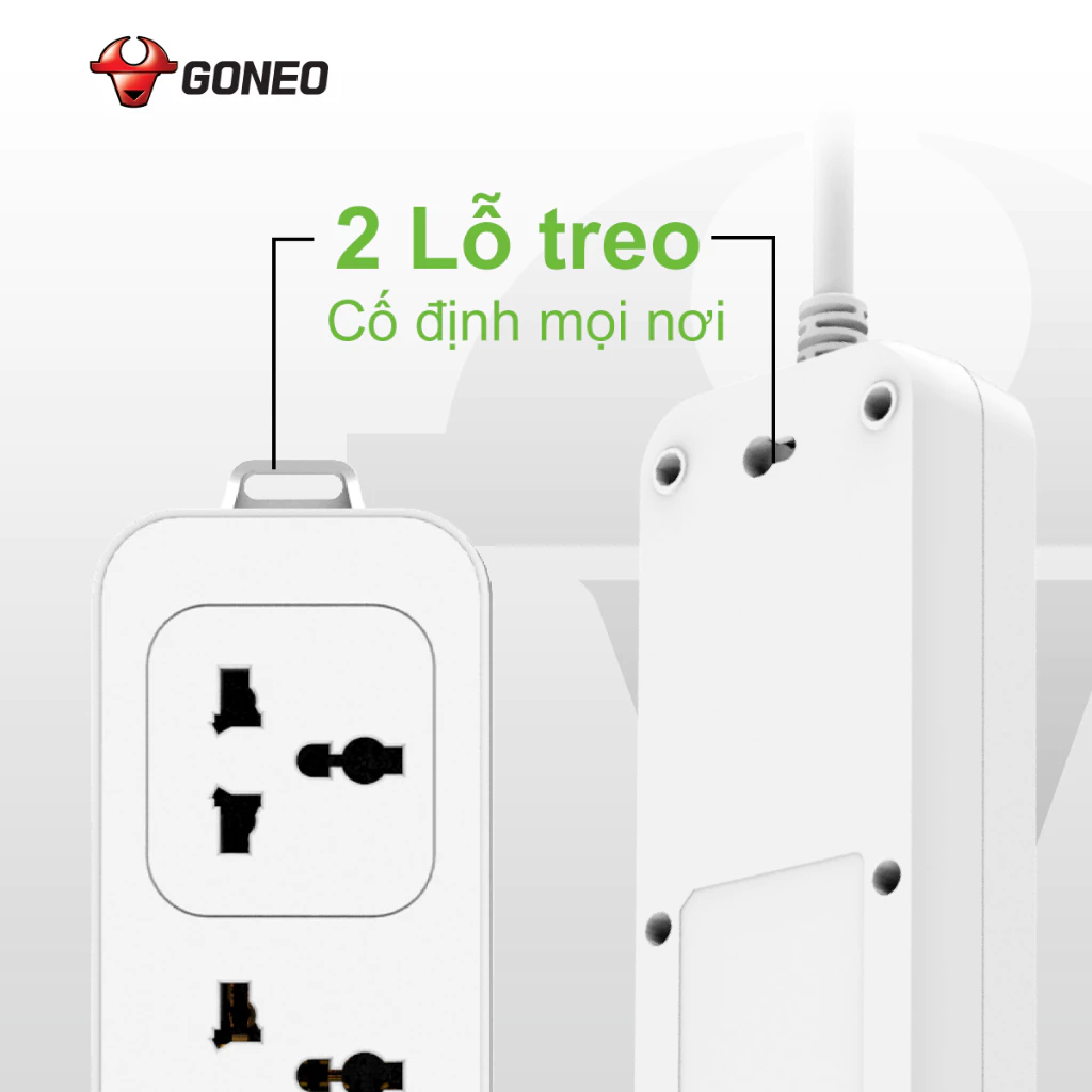 Ổ Cắm Điện GONEO N1040 – 4 Ổ Đa Năng 1 Công Tắc – Chống Cháy, Công Suất 2500W – Chính Hãng