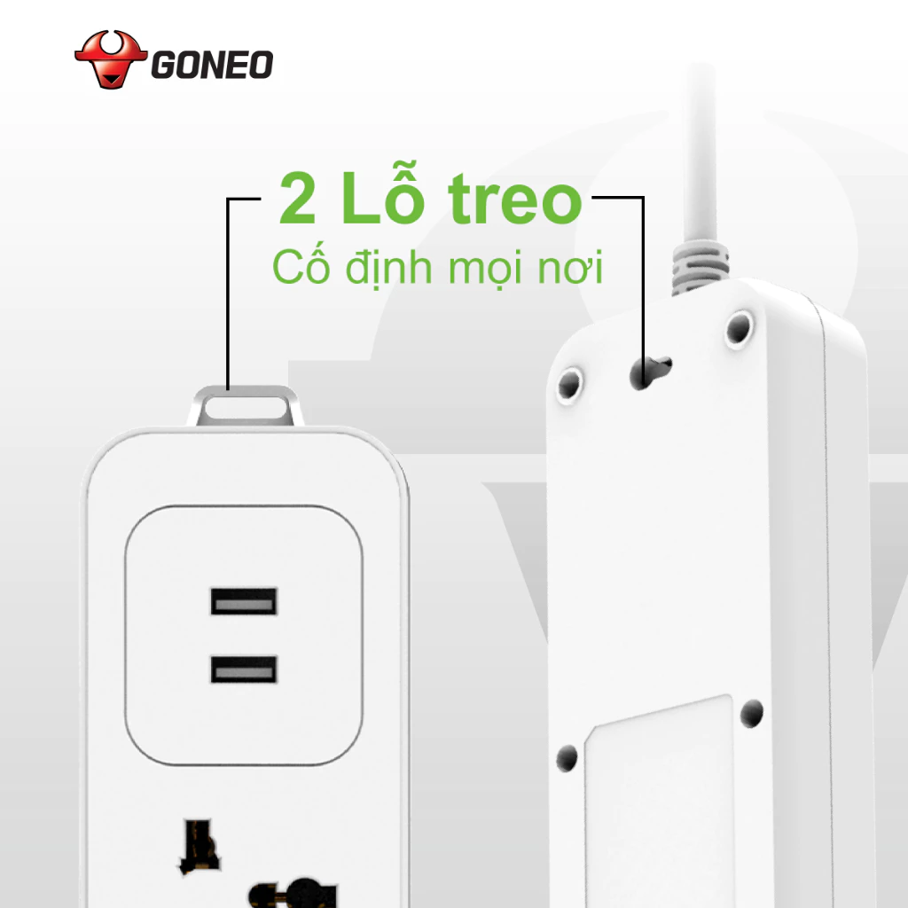 Ổ Cắm Điện GONEO 3 Ổ Đa Năng + 2 USB 1 Công Tắc – Dây Dài 1.8M | Công Suất 2500W – Chính Hãng GONEO Việt Nam