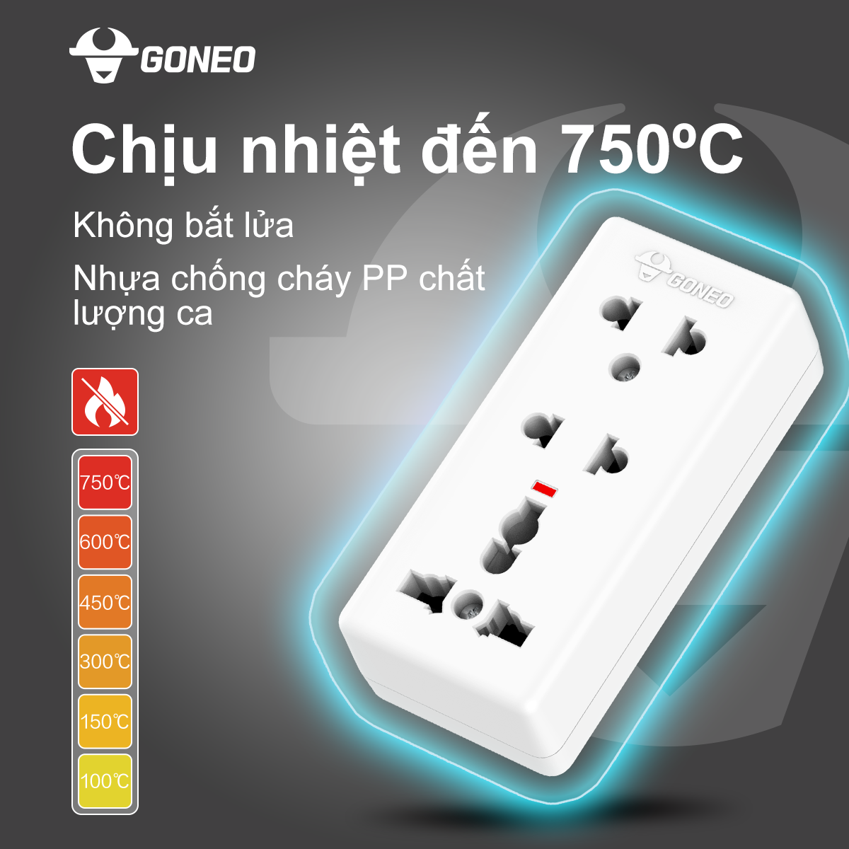 Ổ Cắm Điện GONEO W0210 – 3 Cổng An Toàn