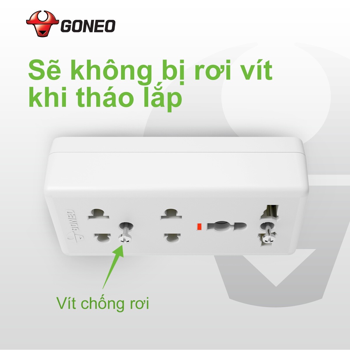 Ổ Cắm Điện GONEO W0210 – 3 Cổng An Toàn