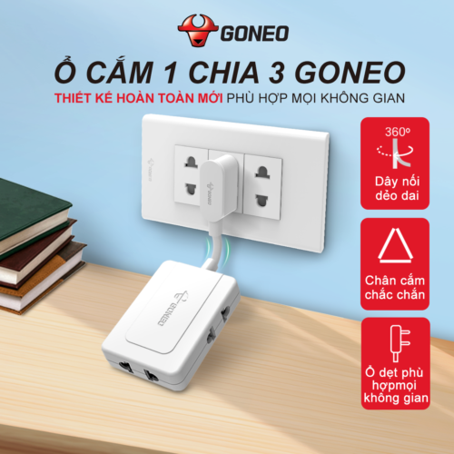 Ổ Chia Điện GONEO Z030R – Chia 3 Đa Năng Siêu Gọn 2500W- Tiện Lợi