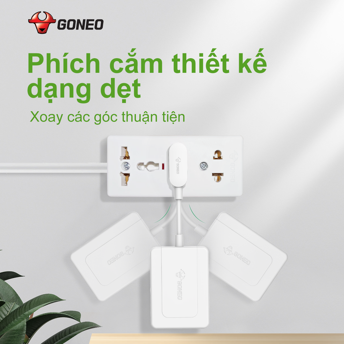 Ổ Chia Điện GONEO Z030R – Chia 3 Đa Năng Siêu Gọn 2500W- Tiện Lợi