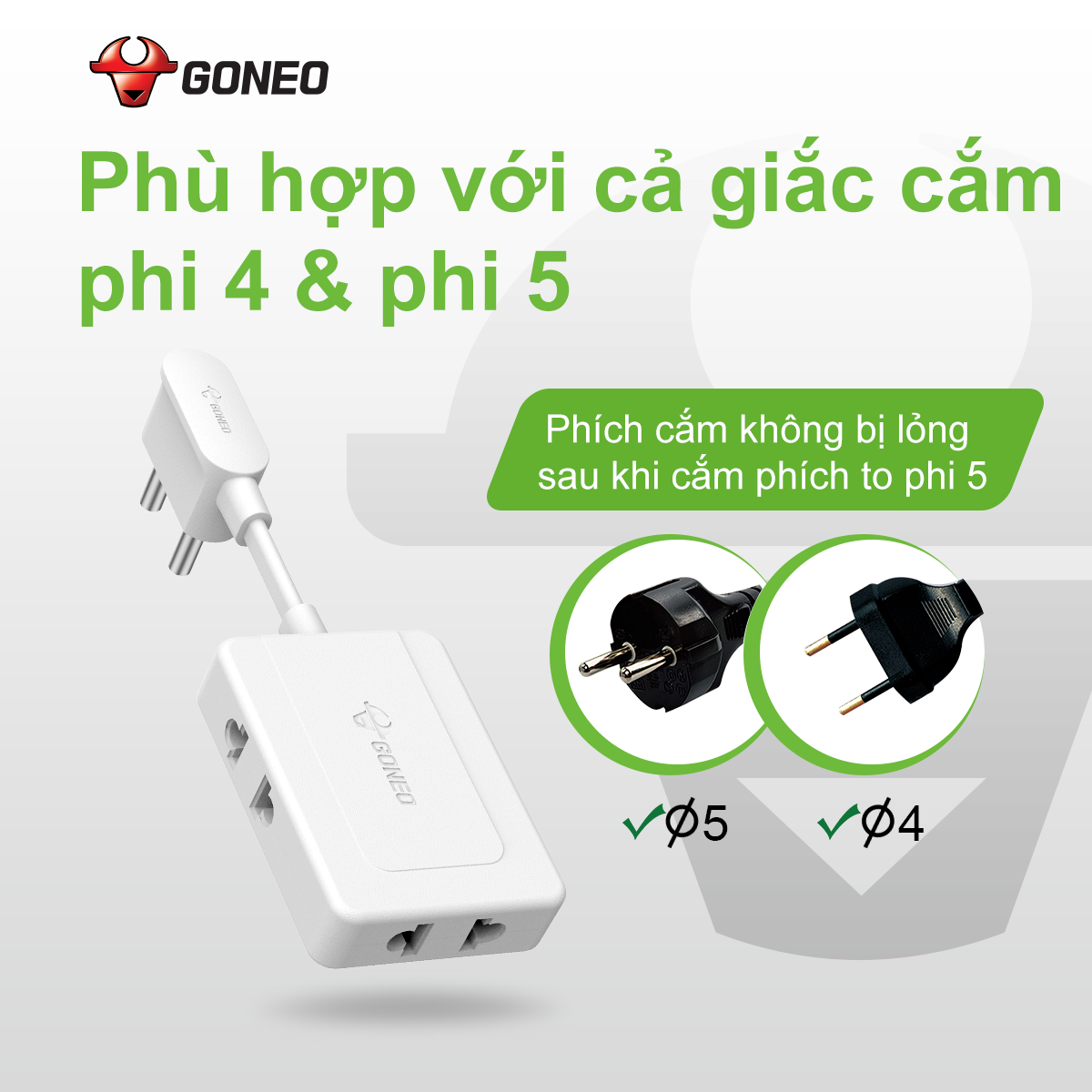 Ổ Chia Điện GONEO Z030R – Chia 3 Đa Năng Siêu Gọn 2500W- Tiện Lợi