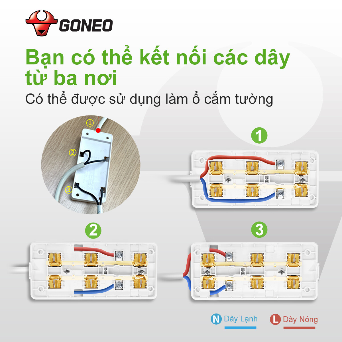 Ổ Cắm Điện GONEO W0210 – 3 Cổng An Toàn