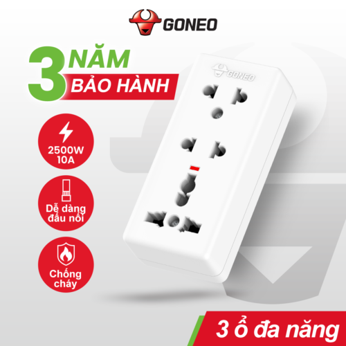 Ổ Cắm Điện GONEO W0210 – 3 Cổng An Toàn