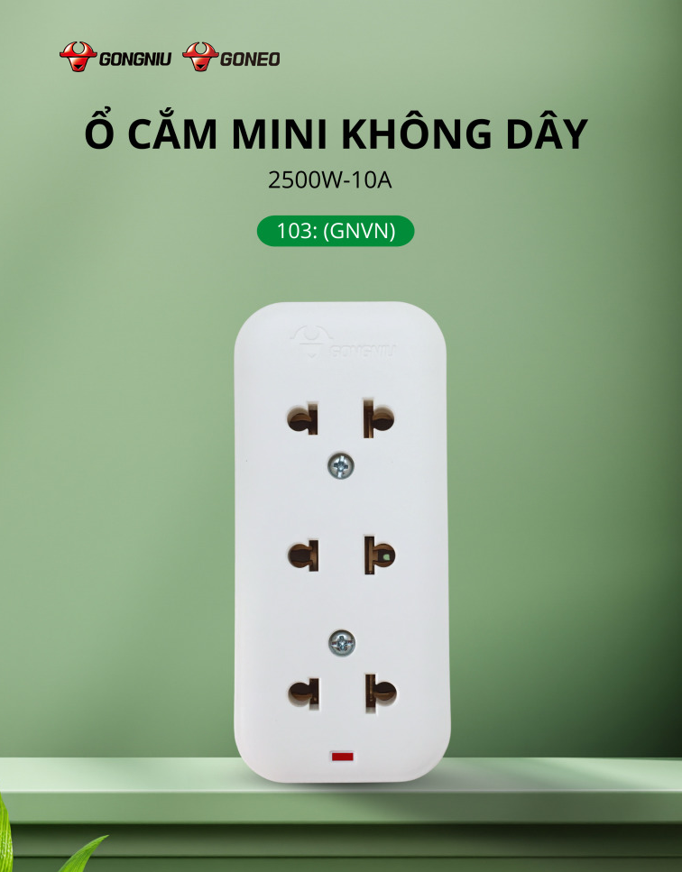 Ổ Cắm Điện Chống Cháy Mini GONEO 3 Ổ Không Kèm Dây 2500W - Trắng - Chính Hãng – 103